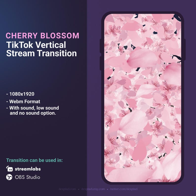 Pink Sakura Cherry Blossom Vertical Transition | OBS Stinger | Animated Stream Transition | Streamlabs Scenes Stinger | TikTok Transition