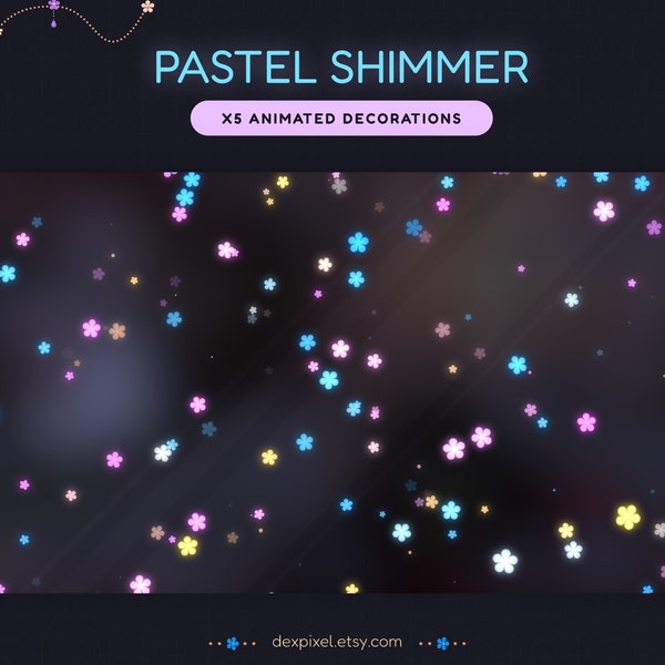 Pastel Flowers Shimmer Decoration | 5 Animated Stream Decorations | Cute Pastel Animated Stream Decor | Vtuber Stream Decoration