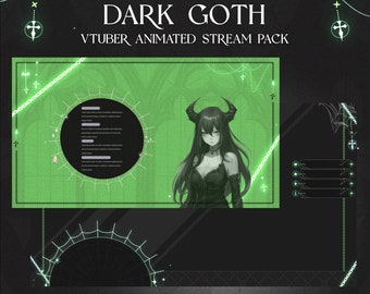 Pakiet animowanych streamów Green Dark Goth Vtuber | Nakładki Vampire Gothic