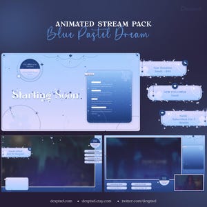 Blue Pastel Dream Animated Stream Pack: Vtuber Celestial Overlays