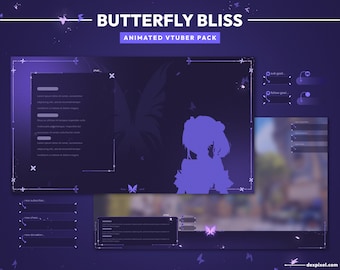 Schmetterling Bliss Vtuber Stream Pack | Lila Animierte Overlays