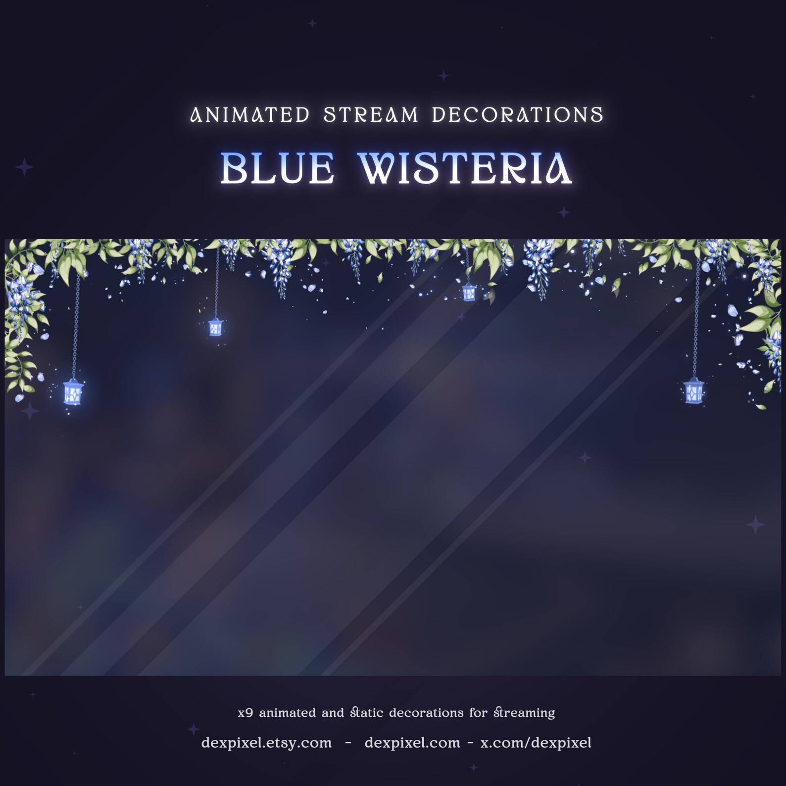 Blue White Wisteria Bloom Flowers Stream Decoration | Animated Deco ...