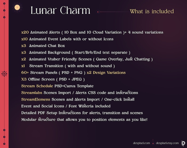 Lunar Charm Animated Vtuber Stream Pack | Purple Red Overlays - Etsy