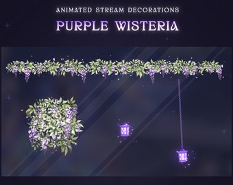 Decoración de arroyo de glicina morada / Complemento floral animado de Vtuber