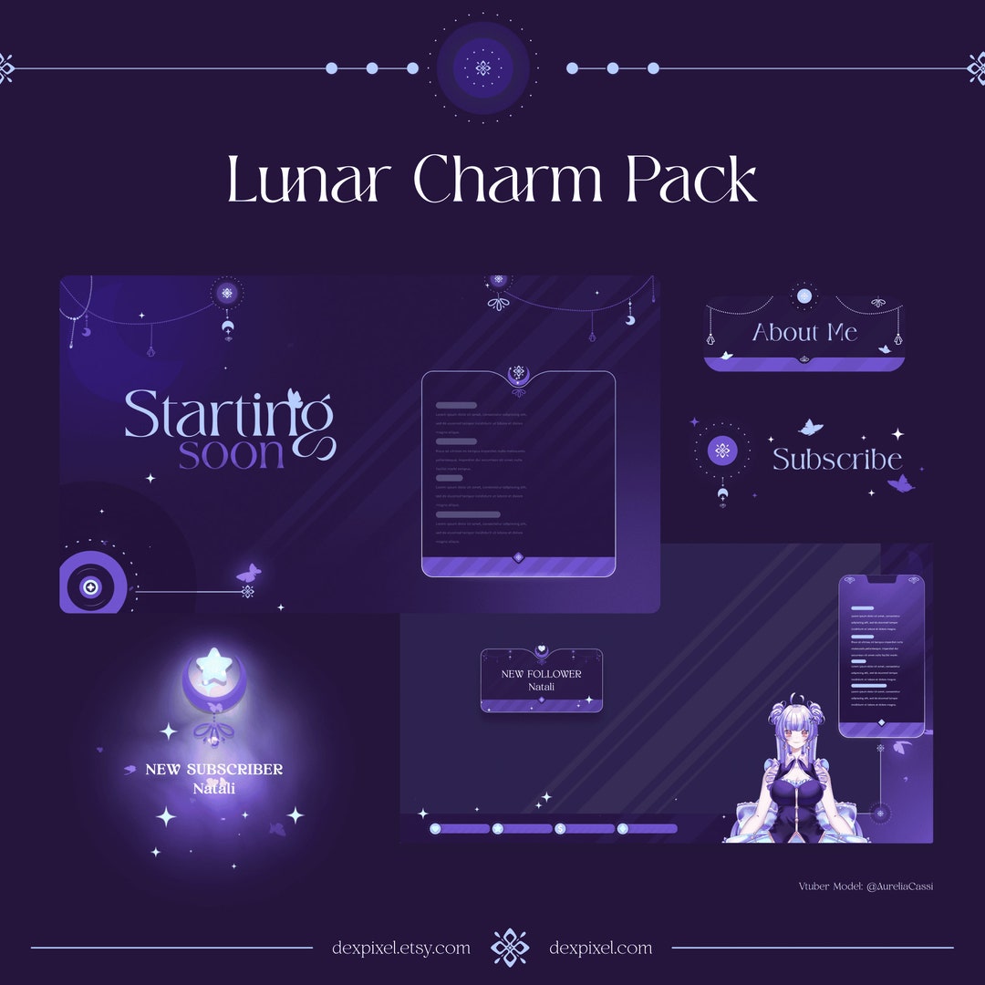 Lunar Charm Purple Vtuber Stream Pack | Animated Overlays - Etsy