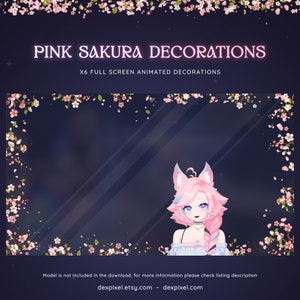Roze witte Sakura kersenbloesem bloemen stroom decoratie | Geanimeerde decoratieve decoraties | Leuk beekdecor | Floral Vtuber Stream-add-on