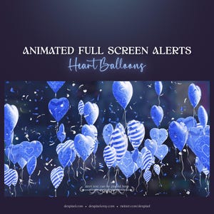 Blue Heart Balloons Animated Stream Alerts: Valentine&#39;s Vtuber Aesthetics Full Screen Alerts