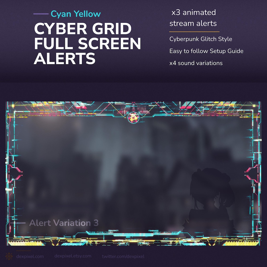 Full Alert Cyber Grid Animated Stream Alerts: Neon Glitch Twitch Full Screen ...