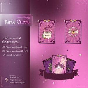 Rosa Gold Tarot Karten Stream Alarme | Witchy Aesthetics Himmlische Warnungen | Animierte Twitch Alarme | Vtuber Twitch Alarm | Tracking-Warnungen