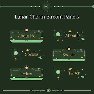Lunar Charm Pastel Green Stream Panels | Stream Panels | Butterflies Panels | Cute Pastel Info Panels | Vtuber Aesthetics Panels