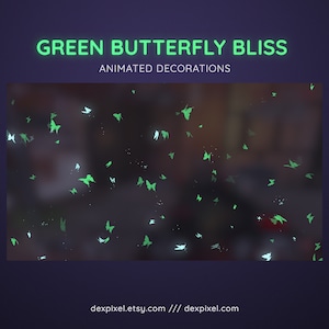 Butterfly Bliss Forest Green Decoration | 5 Butterflies Stream Decorations | Cute Pastel Animated Stream Decor | Vtuber Stream Decoration