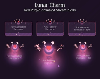 Red Purple Lunar Charm Animated Stream Alerts | Twitch, YouTube