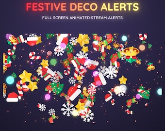 Festive Gifts Christmas Full Screen Animated Stream Alerts  | x5 Animated Alerts With Sound | Vtuber Twitch Stream Alerts Xmas Decorations