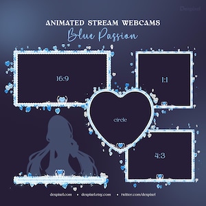 Blue Passion Heart Webcam Frame | Cute Valentine Gaming Overlays & Animated Stream Webcams for Pastel Vtuber Aesthetics