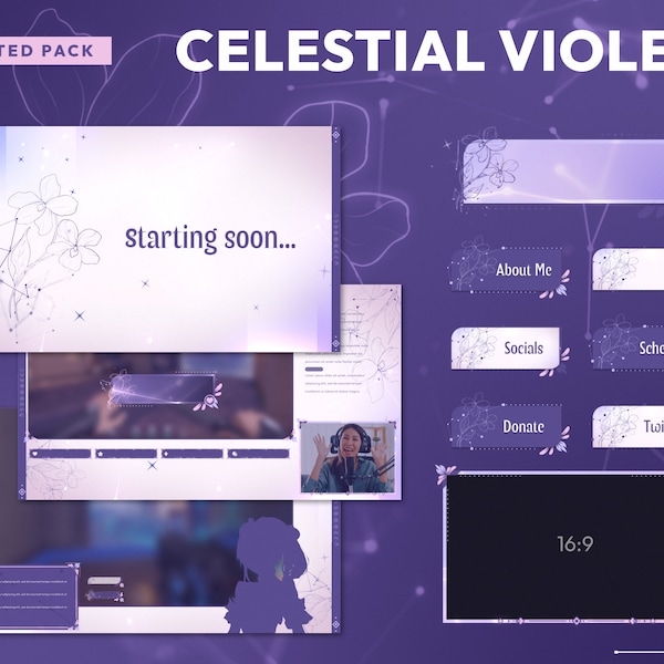 Celestial Violet Purple Pastel Stream Pack | Animated Twitch Overlays | Vtuber Pastel Scenes Aesthetics | Constellation Purple Pastel Vtuber