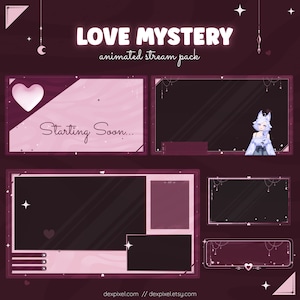 Pink Love Mystery Animated Stream Pack | Valentines Chatting Overlays | Animated Stream Alerts | Pastel Vtuber Aesthetics | Twitch Pack