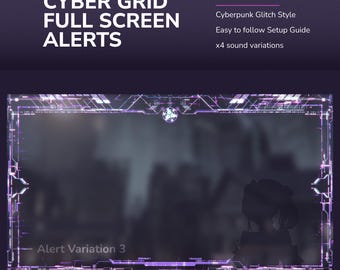 Cyber Grid Purple Pink Animated Twitch Alerts – Full Screen Sci-Fi Neon Glitch Stream Alerts