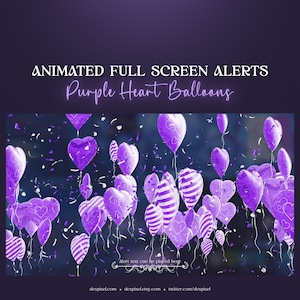 Purple Heart Balloons Animated Stream Alerts | Cute Valentines Stream Alerts | Twitch | Vtuber Aesthetics| Full-Screen Alerts