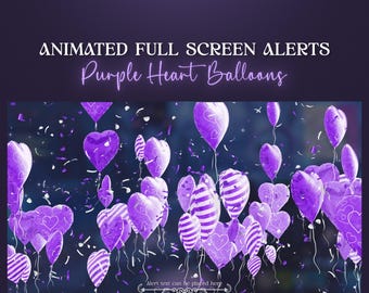 Purple Heart Balloons Animated Stream Alerts: Valentine's Vtuber Aesthetics Full Screen