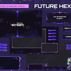 Purple Pink Futuristic Hexagonal Animated Stream Pack | Hex Glitch Animated Stream Overlays | Purple Pink Stream Alerts | Vtuber Aesthetics