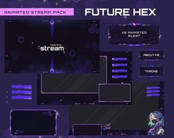 Pacote de animação para transmissões ao vivo com efeito hexagonal rosa e roxo | Estética de Vtuber