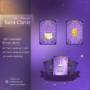 Alertas de transmisión animadas de cartas del Tarot de oro púrpura / Alertas celestiales de estética brujilla / Alertas de Twitch / Alerta de Twitch de Vtuber / Alertas de transmisión