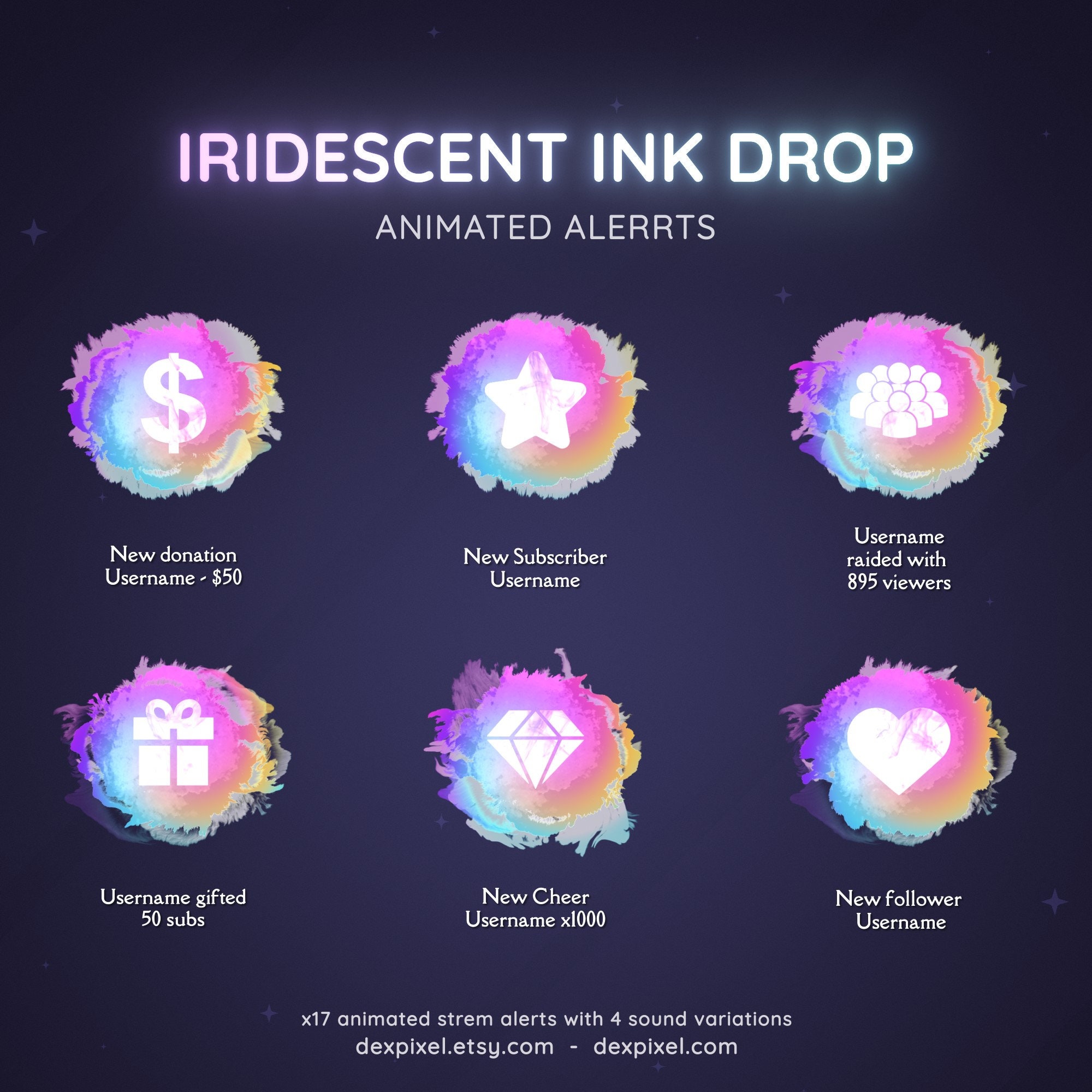 Animated Ink Drop Iridescent Ink Drop Animated Twitch Alerts | Stream Notifications (17 ...