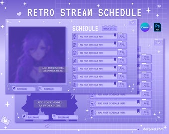 Purple Retro Stream Schedule | Vtuber Weekly Planner (Canva Template)