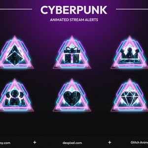 Cyberpunk Purple Animated Twitch Stream Alerts | Sci Fi Alerts for Twitch Events | Animated Neon Glitch Alerts | Twitch Alerts Pack