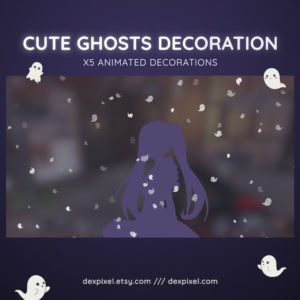 Décoration de flux de fantômes mignons | 5 décorations fantasmagoriques animées | Décor de flux animé Halloween mignon | Décoration de flux Vtuber