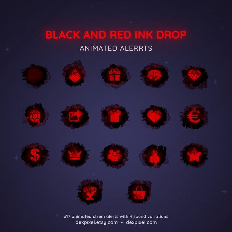 Animated Ink Drop Black and Red Ink Drop Animated Twitch Alerts | 17 Webm Alerts - Etsy