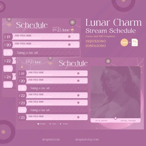 Roze pastelkleurige maanbedelstroomschema | Leuk pastel Vtuber-schema | Eenvoudig weekschema voor streamers | Canva en PSD inbegrepen