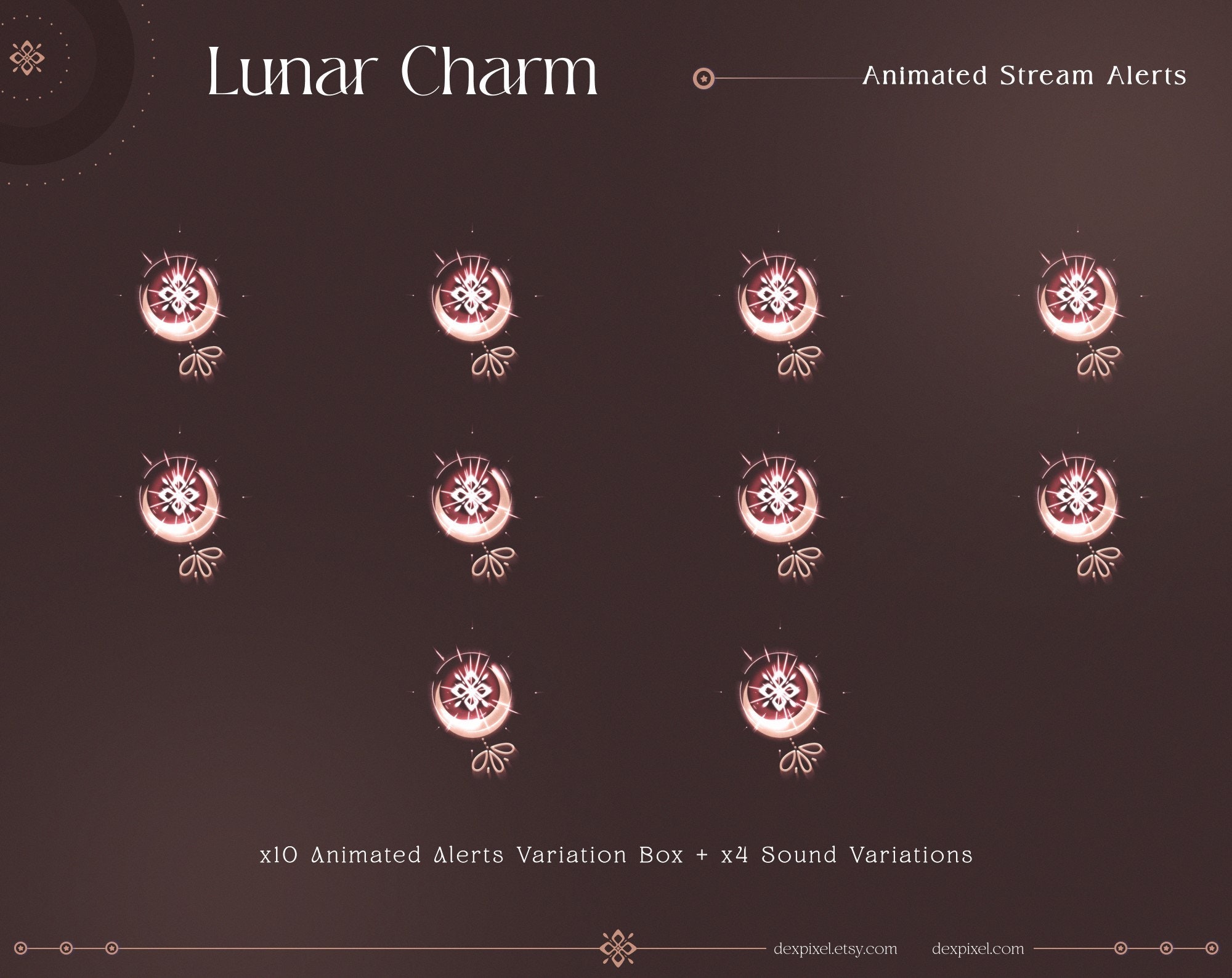 Lunar Charm Animated Stream Alerts | Celestial Brown, Sound Effects - Etsy