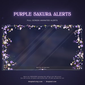 紫と白の桜のアニメーション ストリーム アラート | Bloom Aesthetics Floral アラート | Twitch | Vtuber Magic | 全画面アラート