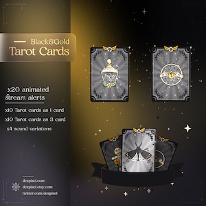 Schwarz und Gold Tarot Karten StreamAlerts | Witchy Aesthetics Himmlische Warnungen | Twitch Alarme | Vtuber Twitch Alarm | Tracking-Warnungen