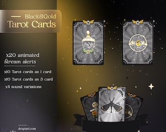 Black and Gold Tarot Cards Stream Alerts | Witchy Twitch/Vtuber Overlay