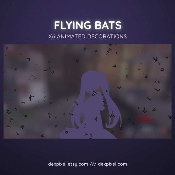 Flying Bats Animated Decoration | x6 Animated Spooky Gothic Decorations | Animated Vampire Stream Decor | Vtuber Streamer Scenes Decoration