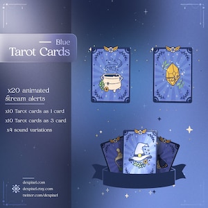 Blau Gold Tarot Karten Stream Alarme | Witchy Aesthetics Himmlische Warnungen | Animierte Twitch Alarme | Vtuber Twitch Alarm | Tracking-Warnungen