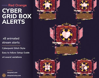 Sci Fi Cyber Grid Red Orange Animated Twitch Alerts | Neon Glitch Stream Alerts Pack