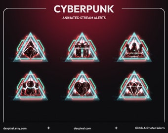 Cyberpunk Animated Twitch Stream Alerts | Neon Glitch Sci-Fi Pack (Digital Download)