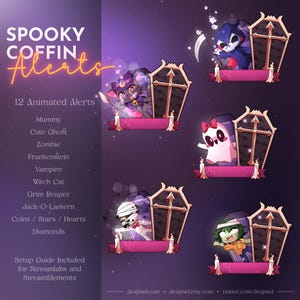 Spooky Coffin Cute Animated Stream Alerts | Witch, Vampire, Zombie, Mummy Alerts | Twitch Alerts | Vtuber Twitch Alert | Streaming Alerts
