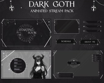 Dark Black&White Goth Animated Stream Pack | Czatujące animowane nakładki | Animowane alerty strumieniowe | Estetyka gotyckiego Vtubera | Pakiet Halloween