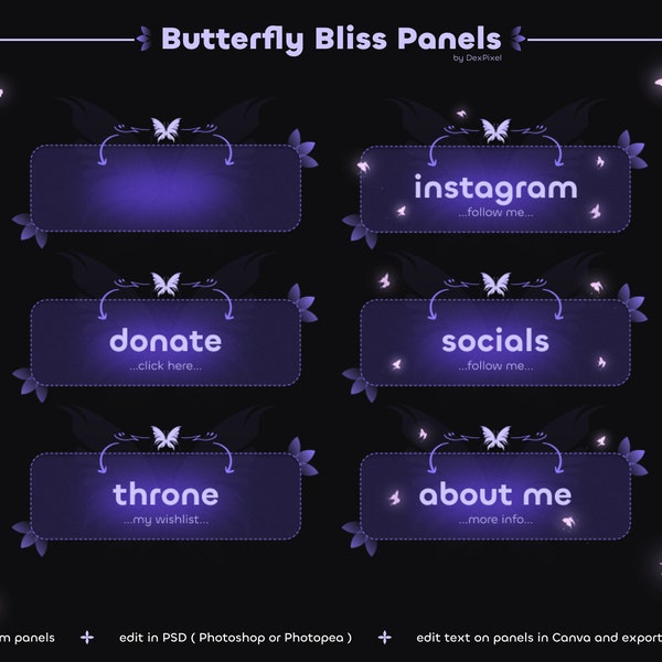 Butterfly Bliss Purple Magic Stream Panels | Butterflies Panels | Cute Pastel Butterflies Info Panels | Purple Aesthetics Panels