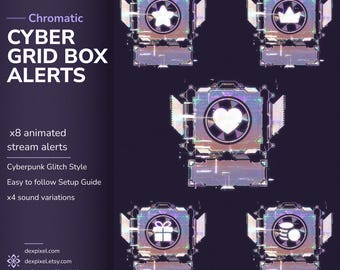 Cyber Grid Animated Twitch Stream Alerts: Neon Glitch Sci-Fi Notifications