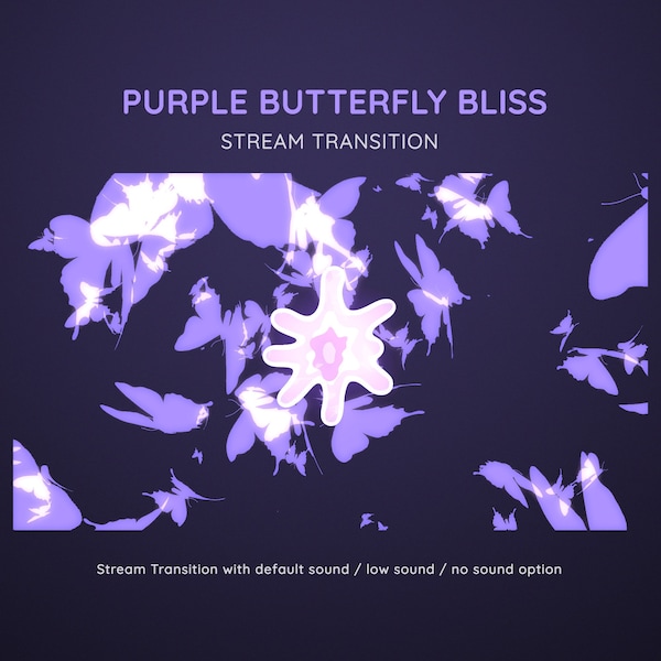 Butterfly Bliss Transition magique pourpre | Transition du flux de papillons | Transition de flux animé pastel mignon | Stinger de flux Vtuber