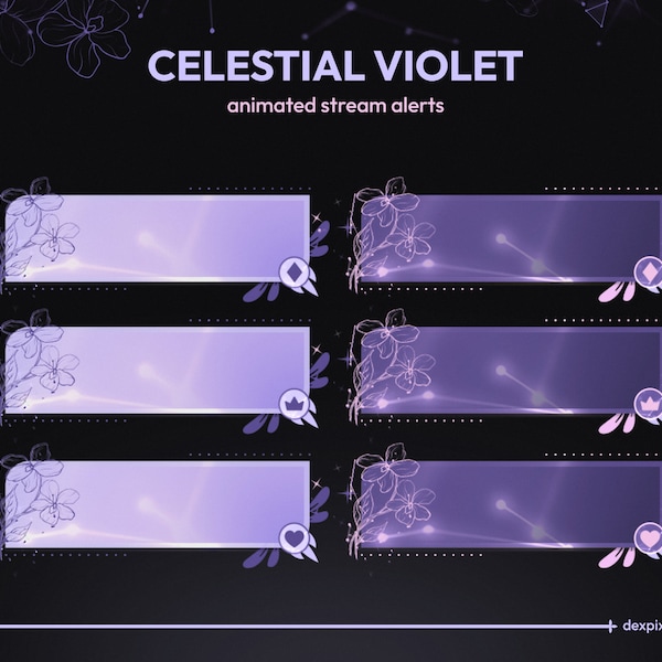 Celestial Violet Purple Pastel Animated Alerts | Violet Twitch Alerts | Cute Pastel Animated Stream Events | Purple Vtuber Stream Alerts