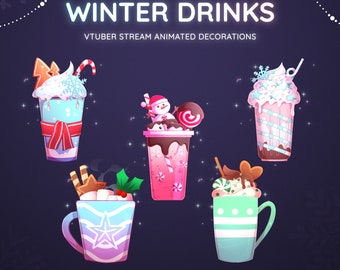 Winter Drinks Animated Stream Decoration | Vtuber Twitch Assets (Digital Download)