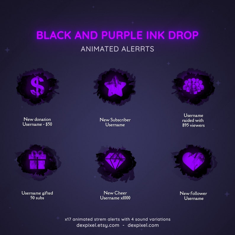 Animated Ink Drop Black and Purple Ink Drop Animated Twitch Alerts | 17 Webm Alerts - Etsy
