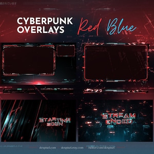 Cyberpunk Red Blue Animated Stream Scenes | Glitch Futuristic Neon Animated Overlays | Glitch Sci Fi Twitch Neon Scenes Overlay