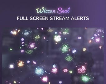 Alertas animadas de Twitch de la transmisión de cristales brillantes del sello wiccano en pantalla completa